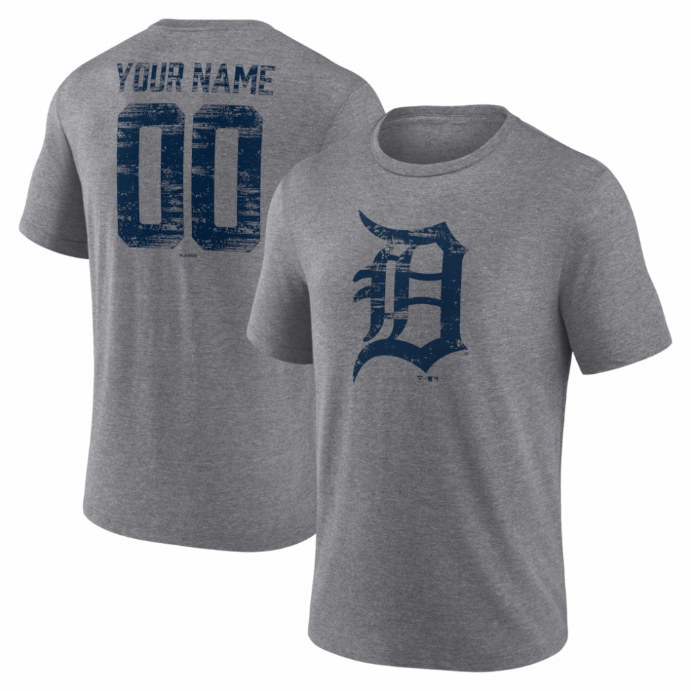 Detroit Tigers Heritage Personalized Any Name & Number Tri-Blend T-Shirt - Gray T-shirts