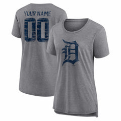 Detroit Tigers Women's Heritage Personalized Any Name & Number Tri-Blend T-Shirt - Gray T-shirts