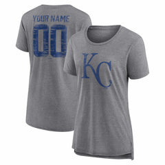 Kansas City Royals Women's Heritage Personalized Any Name & Number Tri-Blend T-Shirt - Gray T-shirts