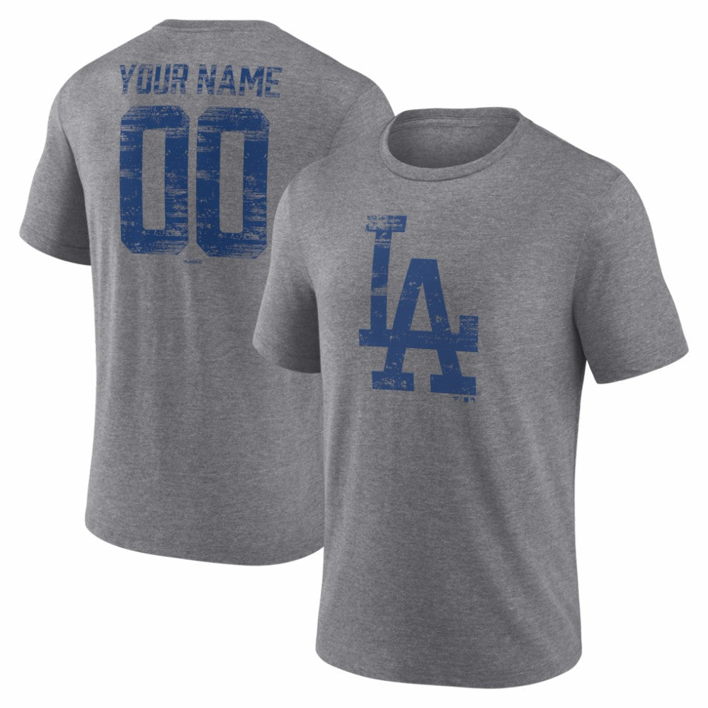 Los Angeles Dodgers Heritage Personalized Any Name & Number Tri-Blend T-Shirt - Gray T-shirts