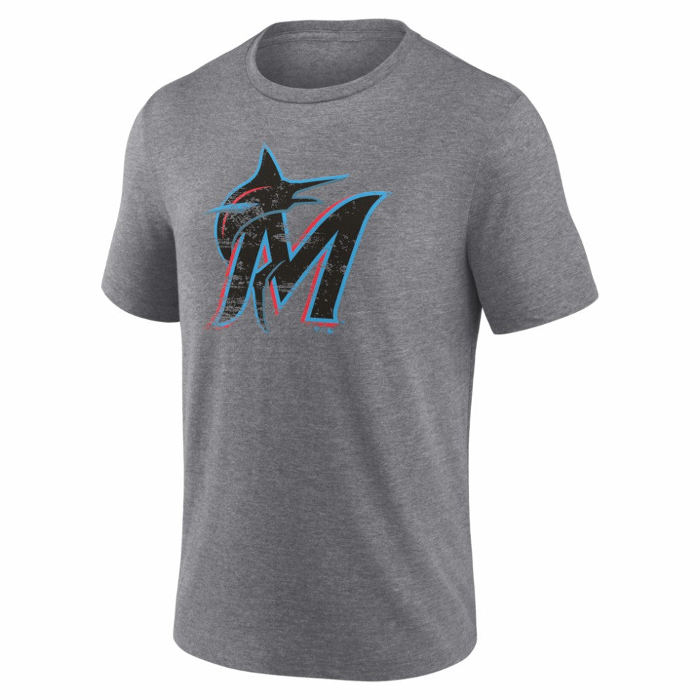 Miami Marlins Heritage Personalized Any Name & Number Tri-Blend T-Shirt - Gray T-shirts