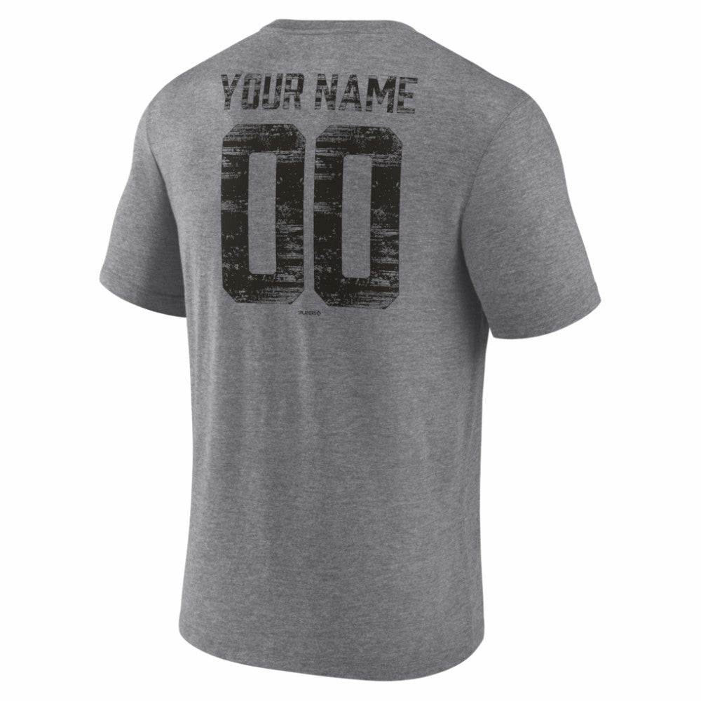 Miami Marlins Heritage Personalized Any Name & Number Tri-Blend T-Shirt - Gray T-shirts