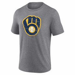 Milwaukee Brewers Heritage Personalized Any Name & Number Tri-Blend T-Shirt - Gray T-shirts