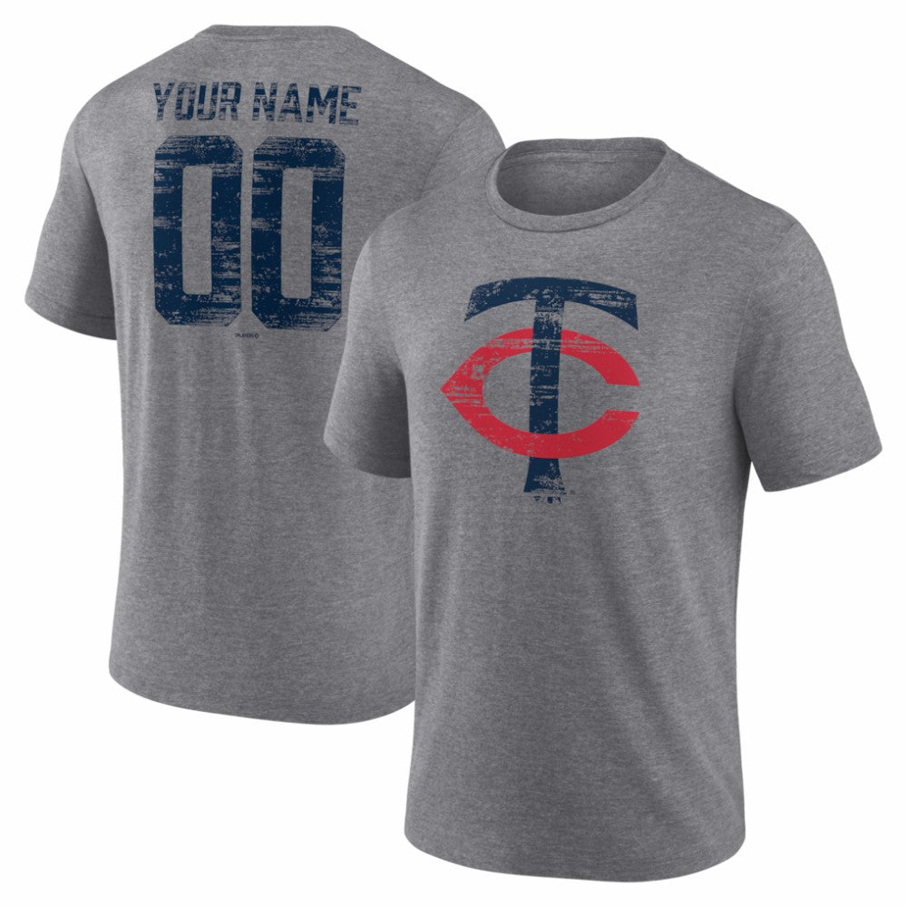 Minnesota Twins Heritage Personalized Any Name & Number Tri-Blend T-Shirt - Gray T-shirts