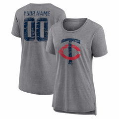 Minnesota Twins Women's Heritage Personalized Any Name & Number Tri-Blend T-Shirt - Gray T-shirts