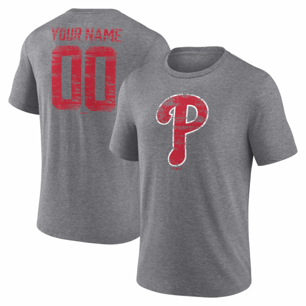 Philadelphia Phillies Heritage Personalized Any Name & Number Tri-Blend T-Shirt - Gray T-shirts