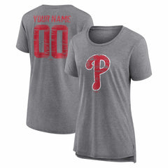 Philadelphia Phillies Women's Heritage Personalized Any Name & Number Tri-Blend T-Shirt - Gray T-shirts
