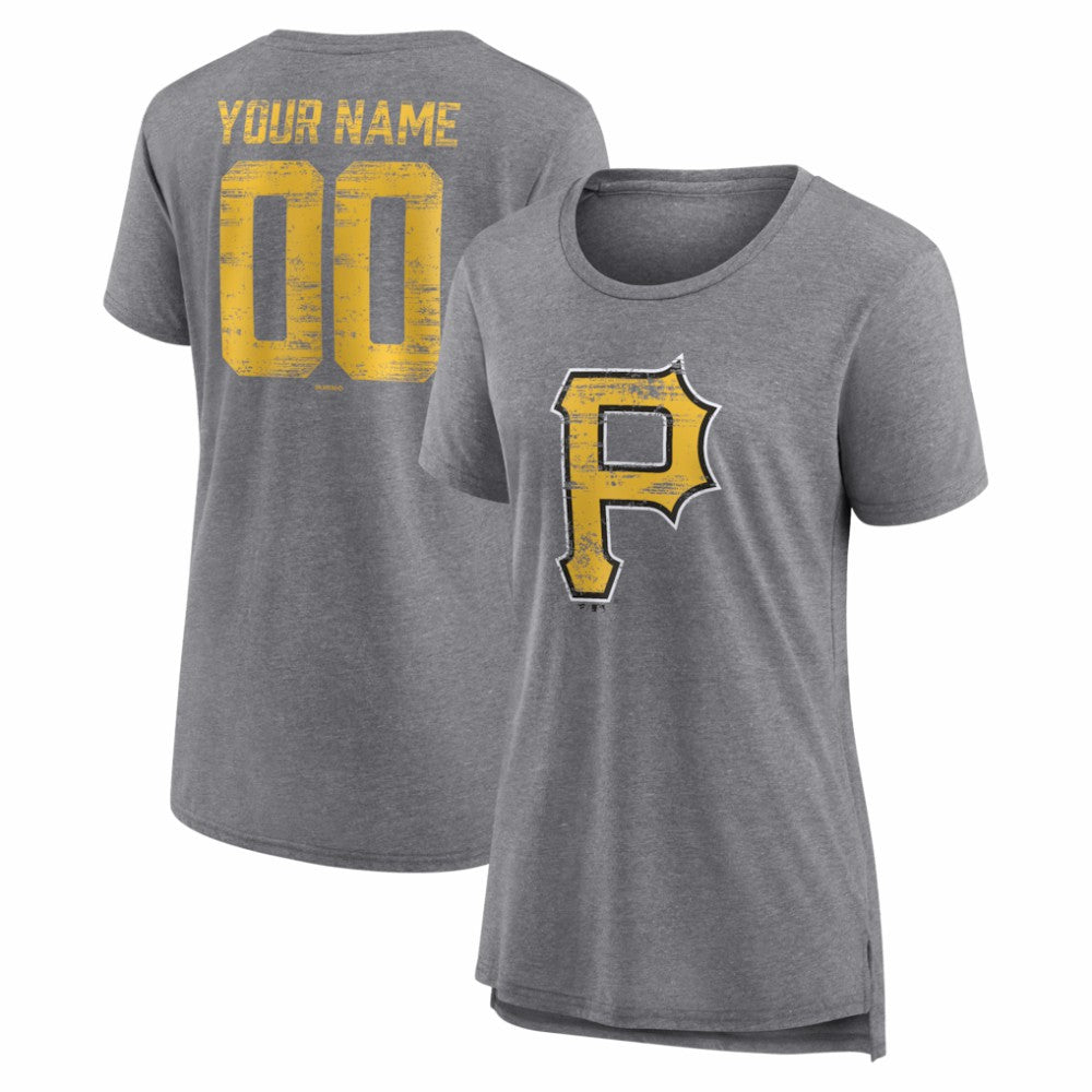 Pittsburgh Pirates Women's Heritage Personalized Any Name & Number Tri-Blend T-Shirt - Gray T-shirts