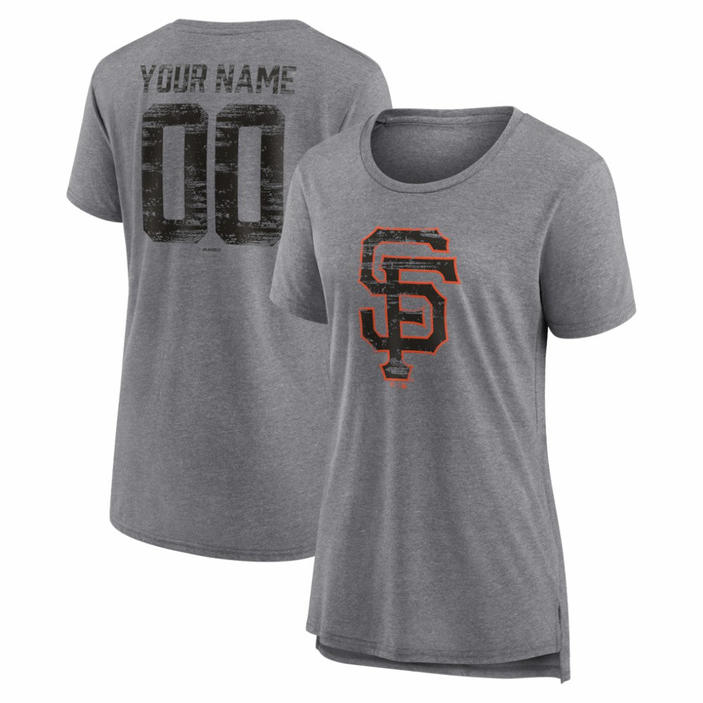 San Francisco Giants Women's Heritage Personalized Any Name & Number Tri-Blend T-Shirt - Gray T-shirts
