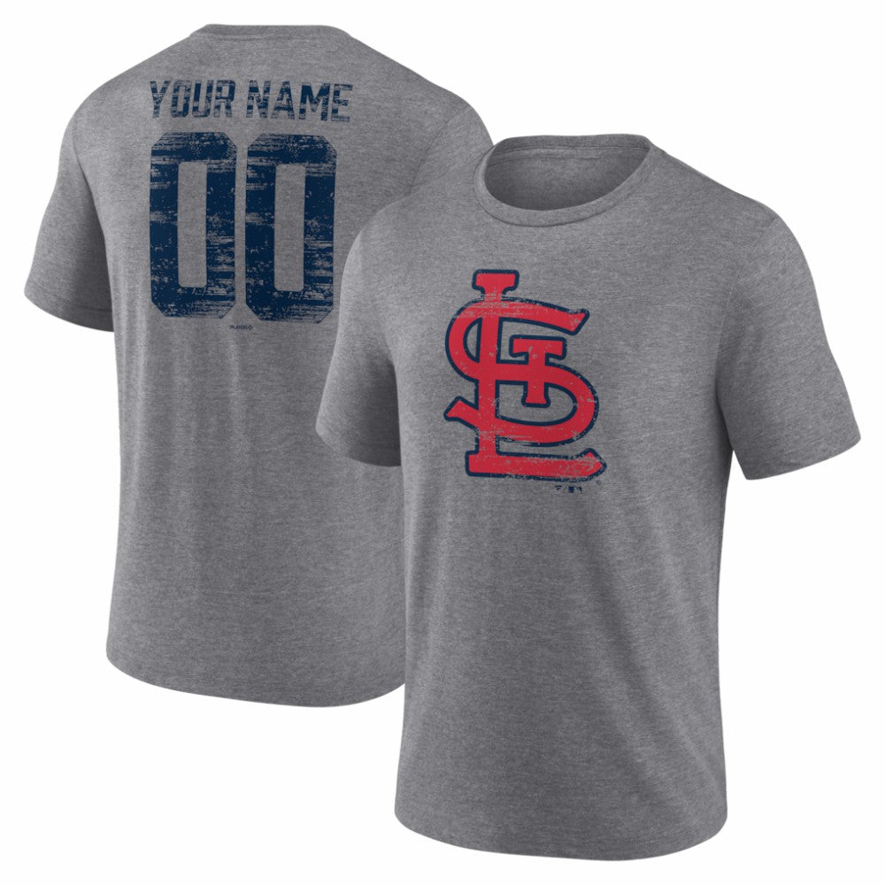 St. Louis Cardinals Heritage Personalized Any Name & Number Tri-Blend T-Shirt - Gray T-shirts