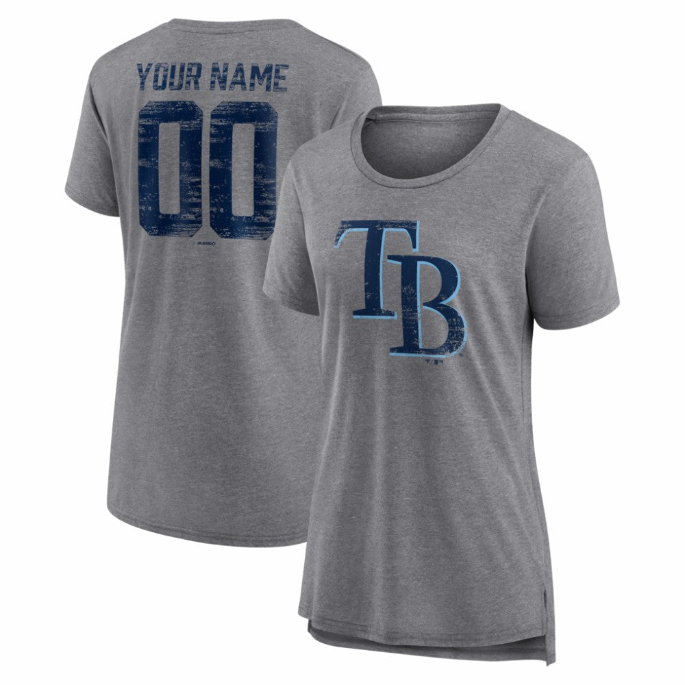 Tampa Bay Rays Women's Heritage Personalized Any Name & Number Tri-Blend T-Shirt - Gray T-shirts