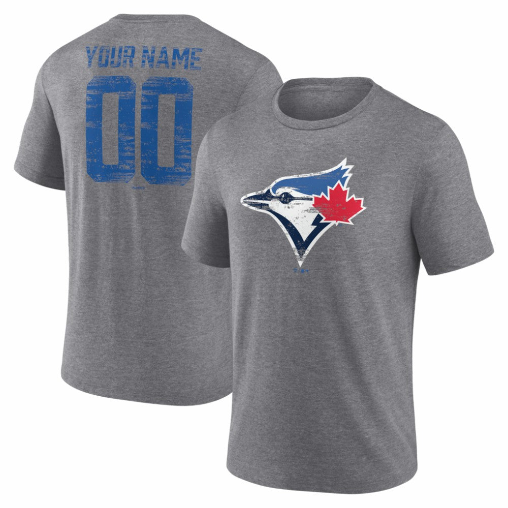 Toronto Blue Jays Heritage Personalized Any Name & Number Tri-Blend T-Shirt - Gray T-shirts