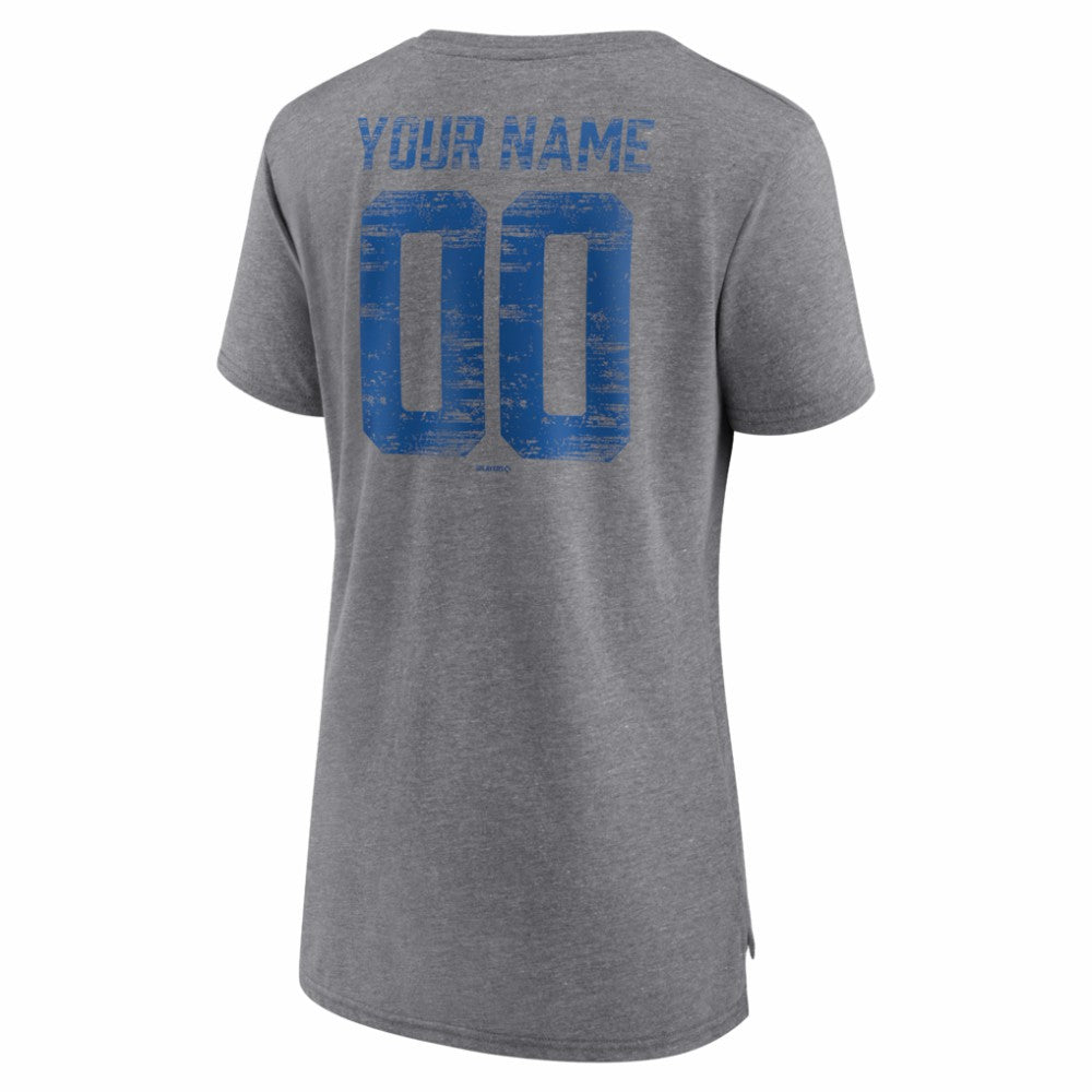 Toronto Blue Jays Women's Heritage Personalized Any Name & Number Tri-Blend T-Shirt - Gray T-shirts