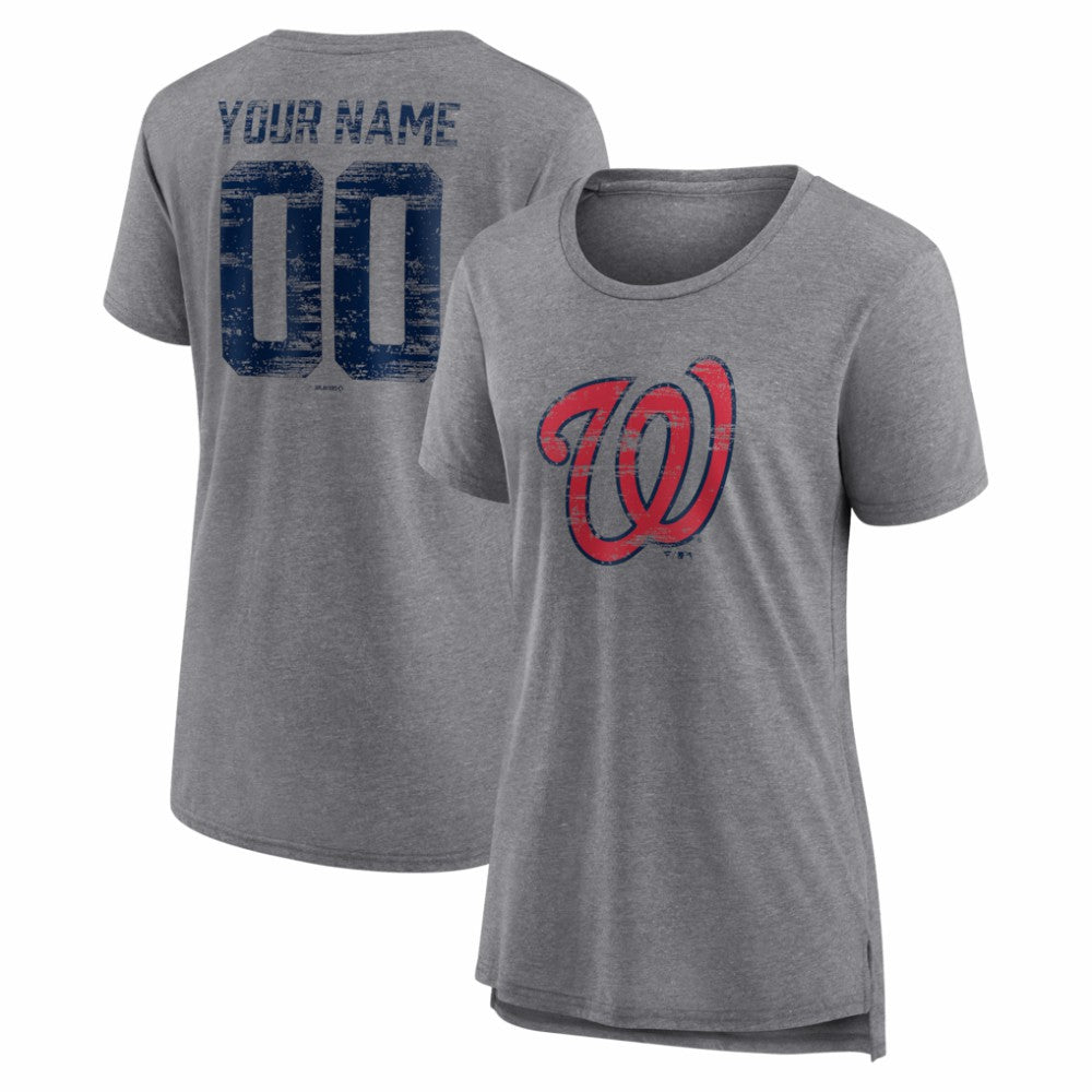 Washington Nationals Women's Heritage Personalized Any Name & Number Tri-Blend T-Shirt - Gray T-shirts