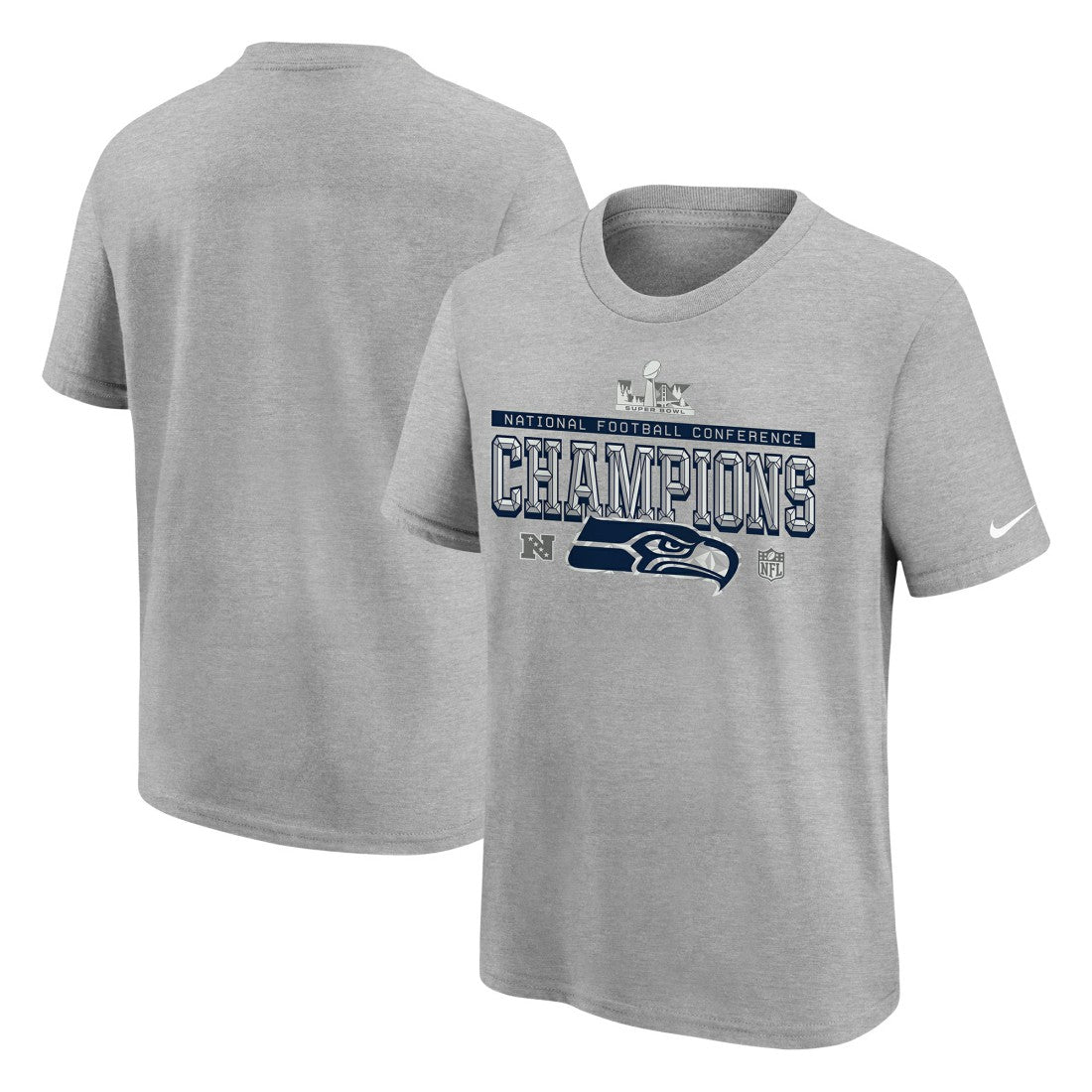 Seattle Seahawks Youth 2025 NFC Champions Locker Room Trophy Collection Authentic T-Shirt Gray