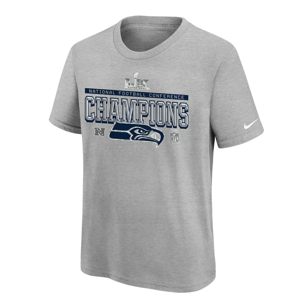 Seattle Seahawks Youth 2025 NFC Champions Locker Room Trophy Collection Authentic T-Shirt Gray