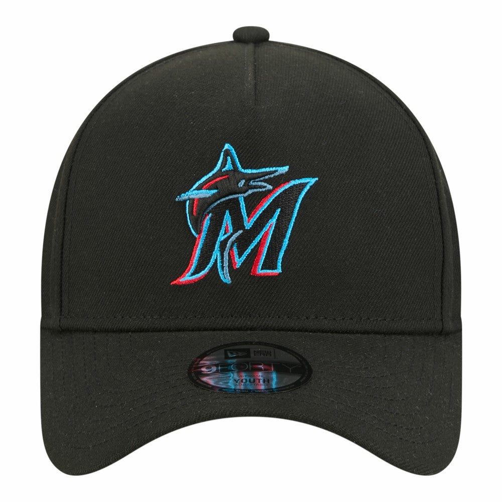 Miami Marlins New Era Youth 9FORTY A-Frame Adjustable Hat - Black Hats