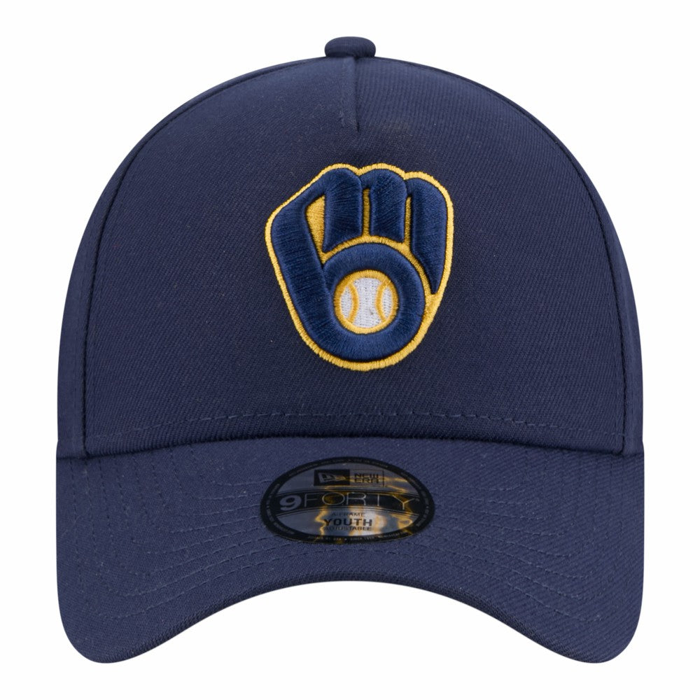 Milwaukee Brewers New Era Youth 9FORTY A-Frame Adjustable Hat - Navy Hats