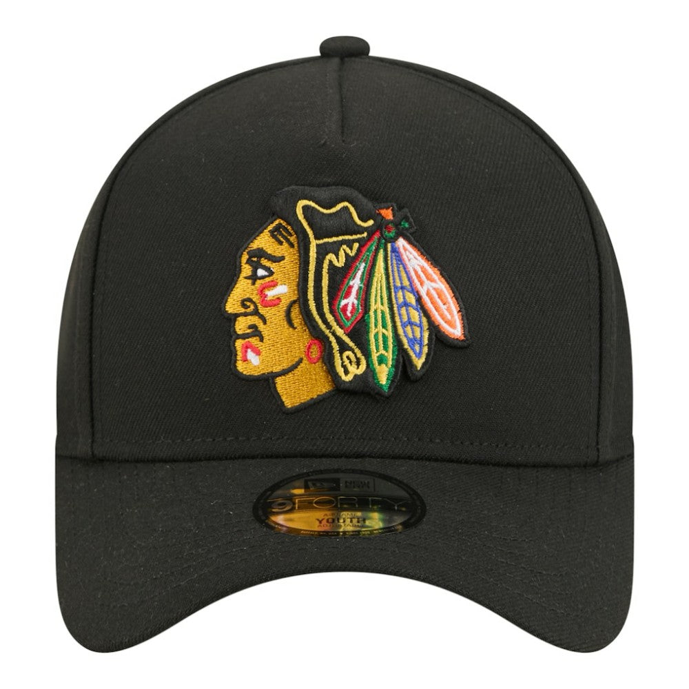 NHL Chicago Blackhawks New Era Youth 9FORTY A-Frame Adjustable Hat - Black