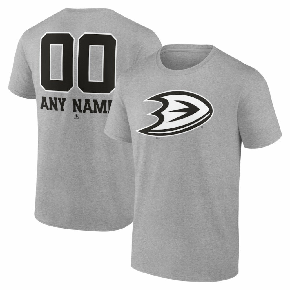 NHL,Custom Anaheim Ducks Big & Tall Personalized Name & Number Monochrome T-Shirt - Gray