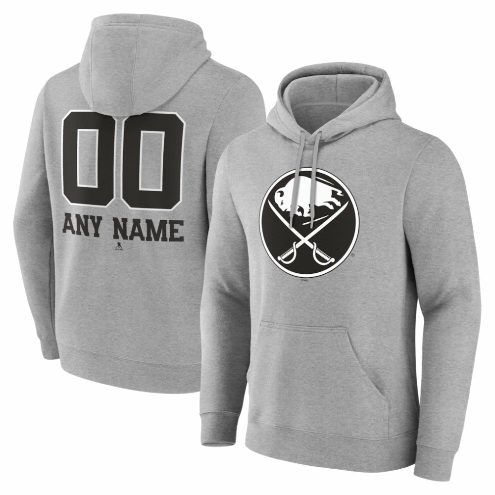 NHL,Custom Buffalo Sabres Big & Tall Personalized Name & Number Monochrome Pullover Hoodie - Gray
