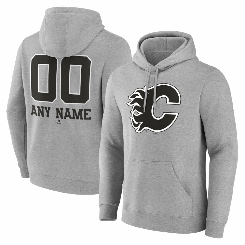 NHL,Custom Calgary Flames Big & Tall Personalized Name & Number Monochrome Pullover Hoodie - Gray