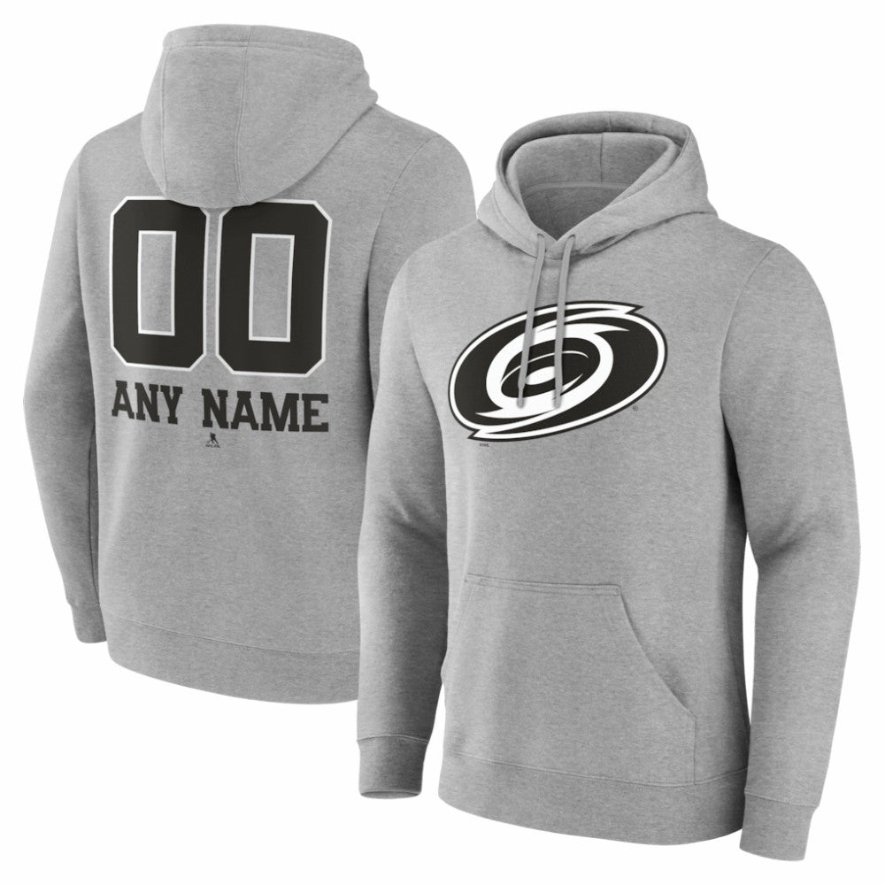 NHL,Custom Carolina Hurricanes Big & Tall Personalized Name & Number Monochrome Pullover Hoodie - Gray