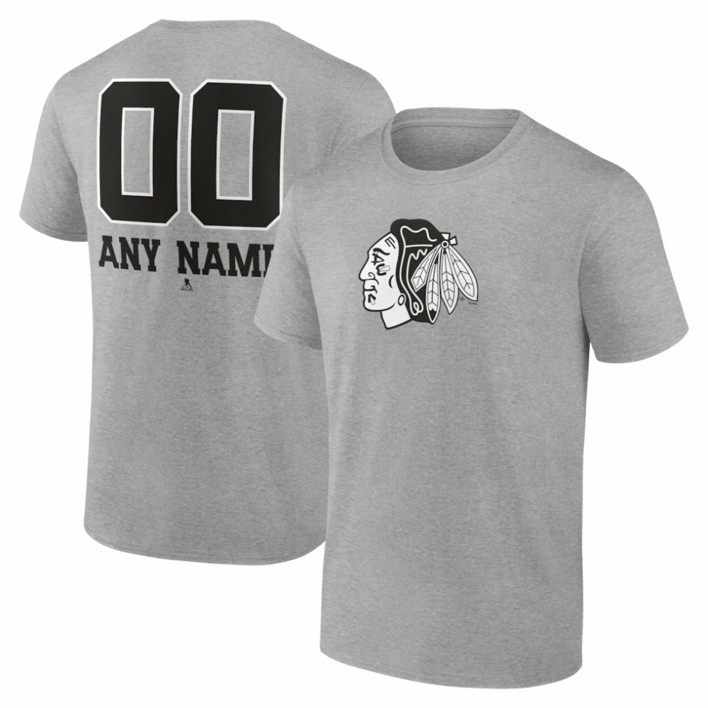 NHL,Custom Chicago Blackhawks Big & Tall Personalized Name & Number Monochrome T-Shirt - Gray