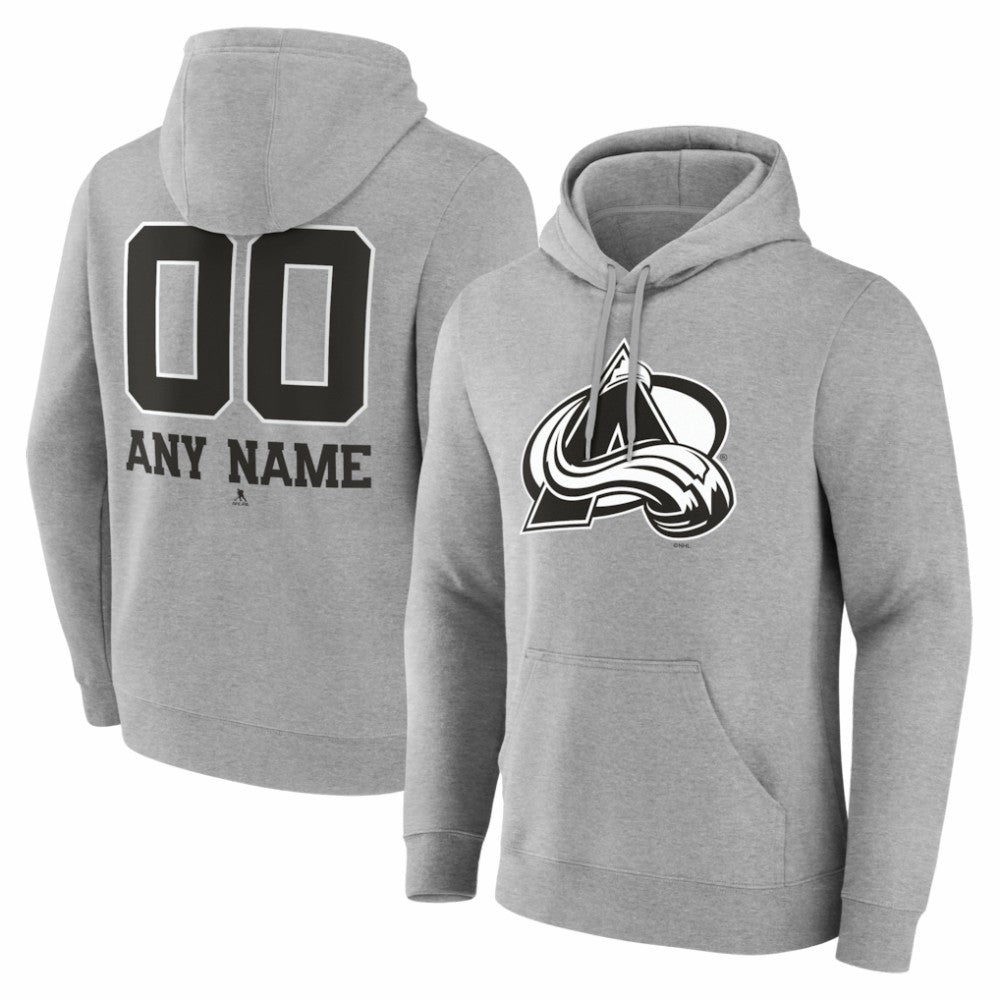 NHL,Custom Colorado Avalanche Big & Tall Personalized Name & Number Monochrome Pullover Hoodie - Gray