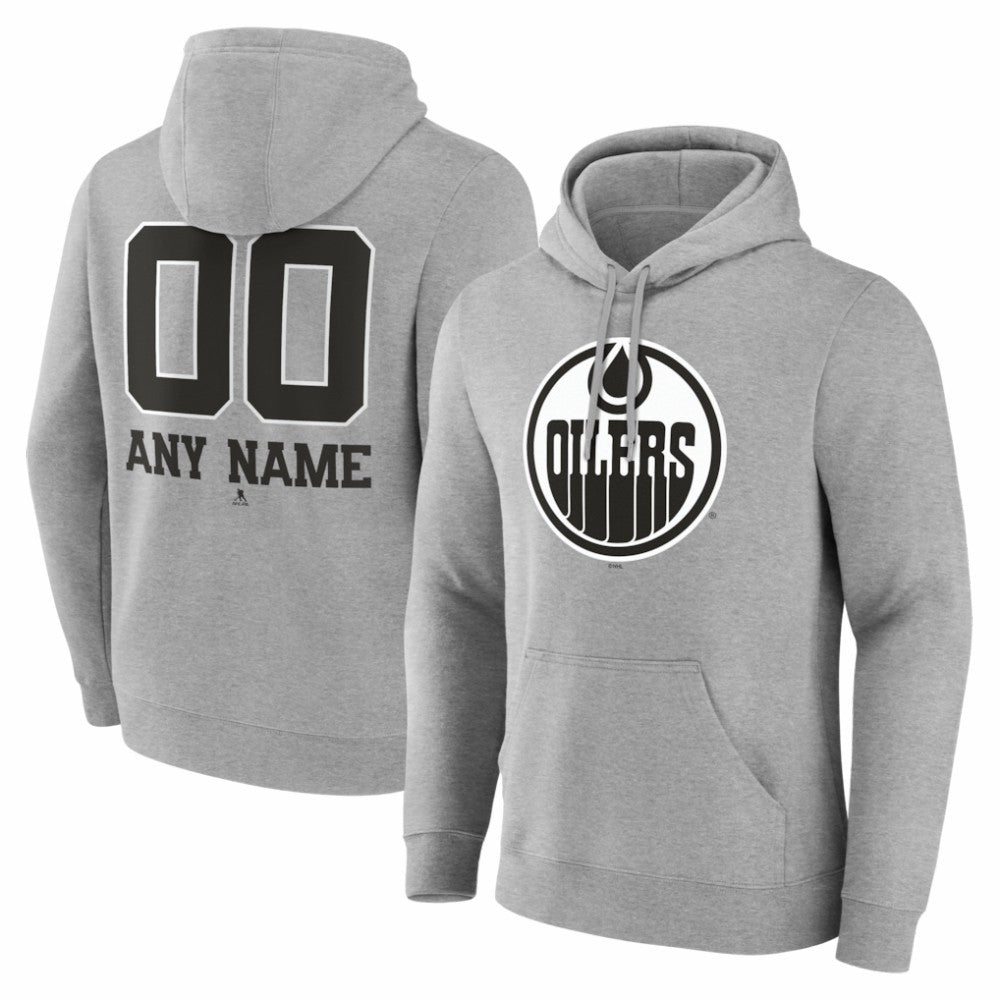 NHL,Custom Edmonton Oilers Big & Tall Personalized Name & Number Monochrome Pullover Hoodie - Gray