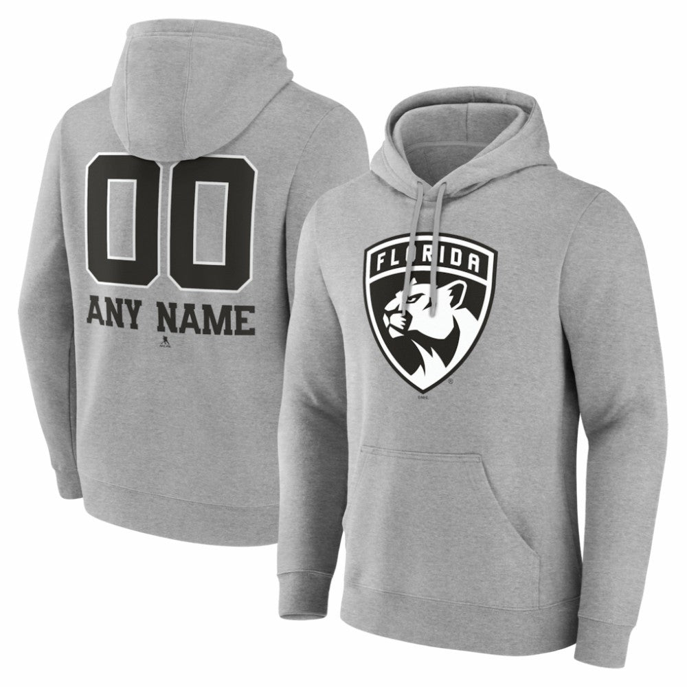NHL,Custom Florida Panthers Big & Tall Personalized Name & Number Monochrome Pullover Hoodie - Gray
