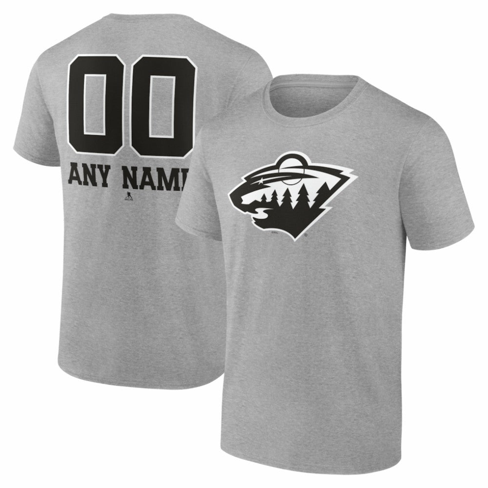 NHL,Custom Minnesota Wild Big & Tall Personalized Name & Number Monochrome T-Shirt - Gray