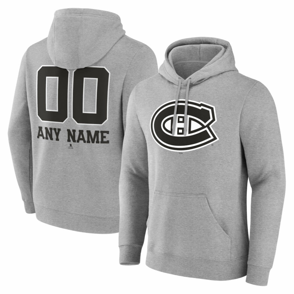 NHL,Custom Montreal Canadiens Big & Tall Personalized Name & Number Monochrome Pullover Hoodie - Gray