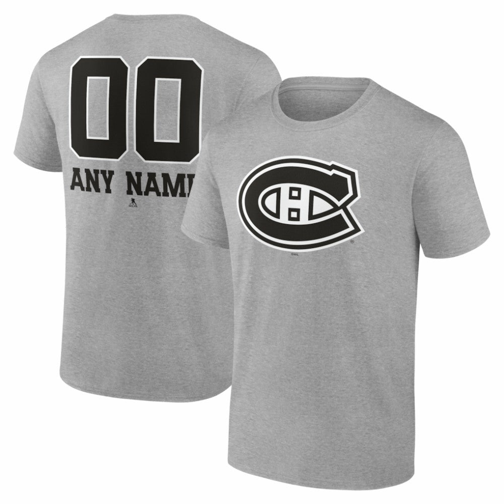 NHL,Custom Montreal Canadiens Big & Tall Personalized Name & Number Monochrome T-Shirt - Gray