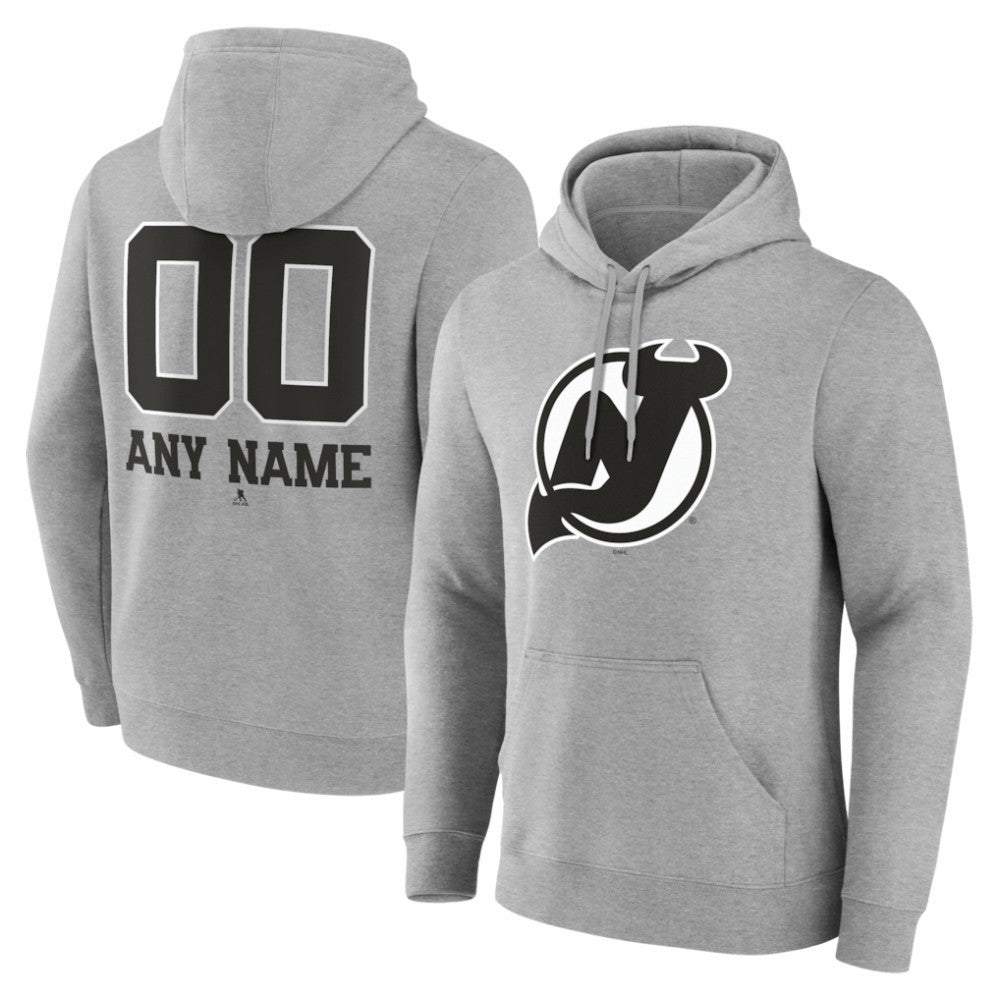 NHL,Custom New Jersey Devils Big & Tall Personalized Name & Number Monochrome Pullover Hoodie - Gray