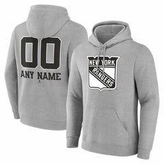 NHL,Custom New York Rangers Big & Tall Personalized Name & Number Monochrome Pullover Hoodie - Gray