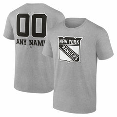 NHL,Custom New York Rangers Big & Tall Personalized Name & Number Monochrome T-Shirt - Gray
