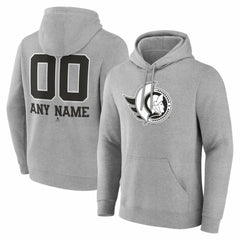 NHL,Custom Ottawa Senators Big & Tall Personalized Name & Number Monochrome Pullover Hoodie - Gray