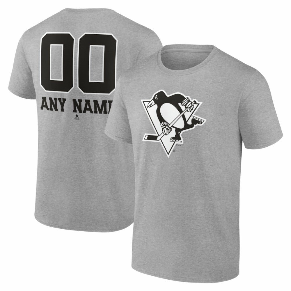 NHL,Custom Pittsburgh Penguins Big & Tall Personalized Name & Number Monochrome T-Shirt - Gray