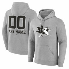 NHL,Custom San Jose Sharks Big & Tall Personalized Name & Number Monochrome Pullover Hoodie - Gray