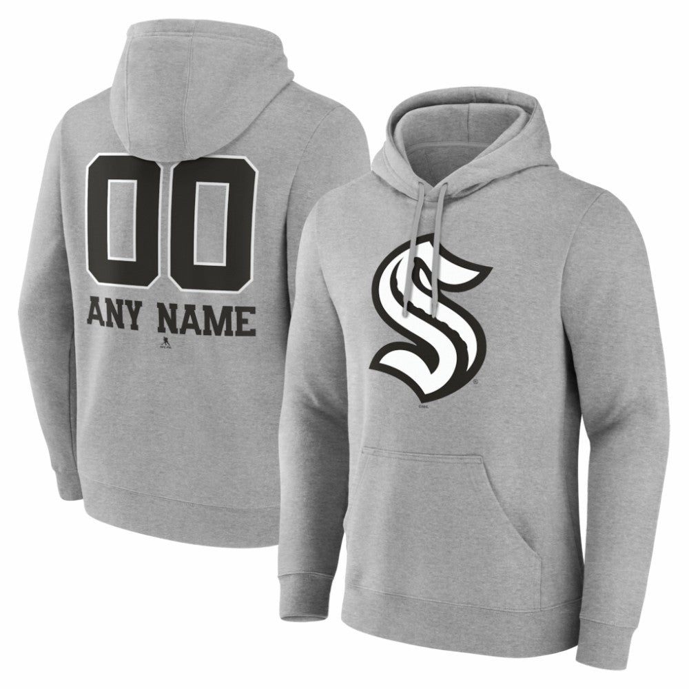 NHL,Custom Seattle Kraken Big & Tall Personalized Name & Number Monochrome Pullover Hoodie - Gray
