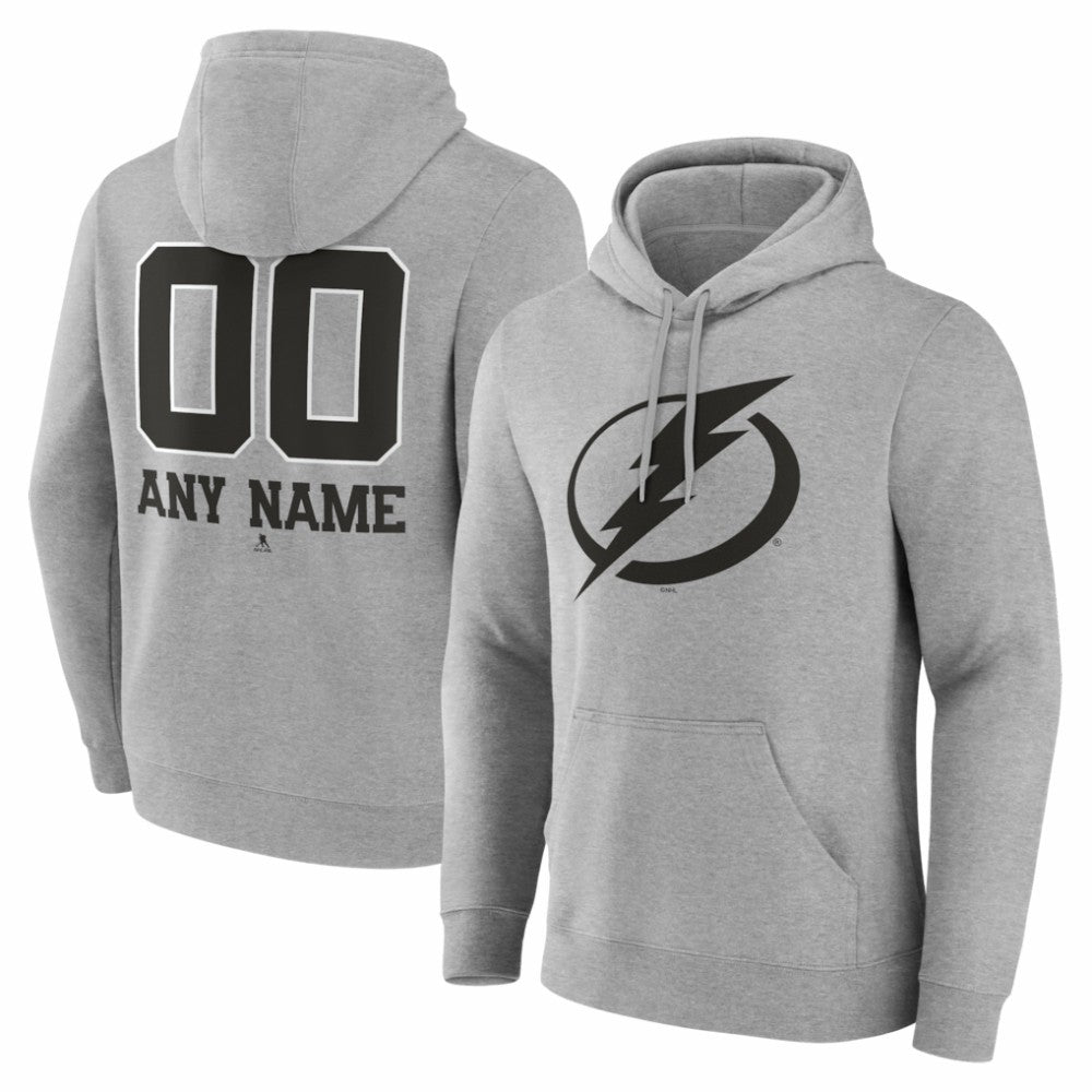 NHL,Custom Tampa Bay Lightning Big & Tall Personalized Name & Number Monochrome Pullover Hoodie - Gray