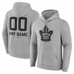 NHL,Custom Toronto Maple Leafs Big & Tall Personalized Name & Number Monochrome Pullover Hoodie - Gray