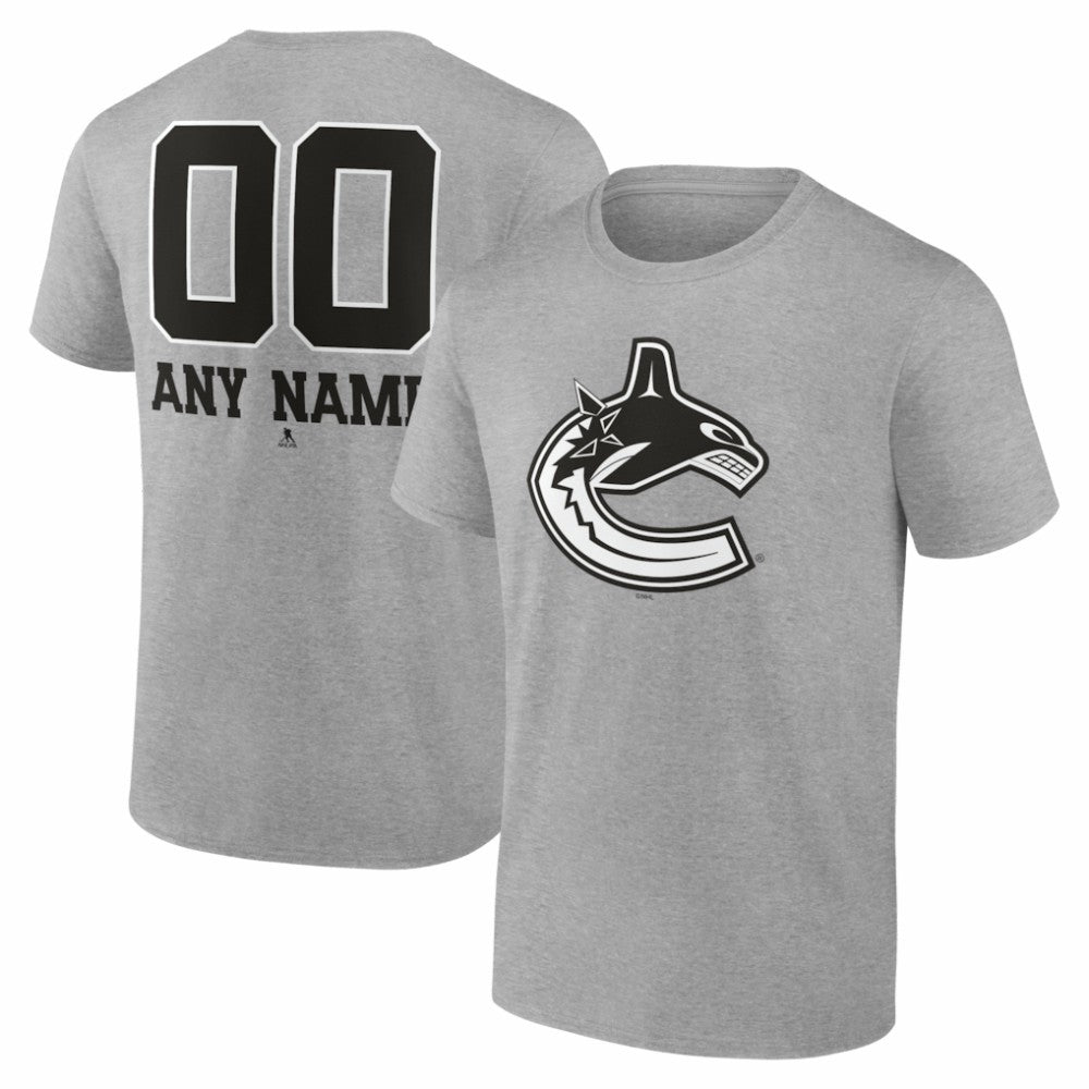 NHL,Custom Vancouver Canucks Big & Tall Personalized Name & Number Monochrome T-Shirt - Gray