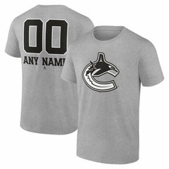 NHL,Custom Vancouver Canucks Big & Tall Personalized Name & Number Monochrome T-Shirt - Gray