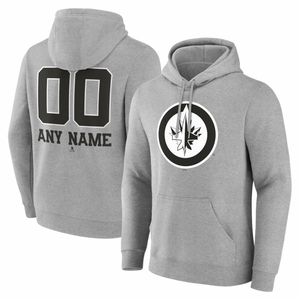 NHL,Custom Winnipeg Jets Big & Tall Personalized Name & Number Monochrome Pullover Hoodie - Gray