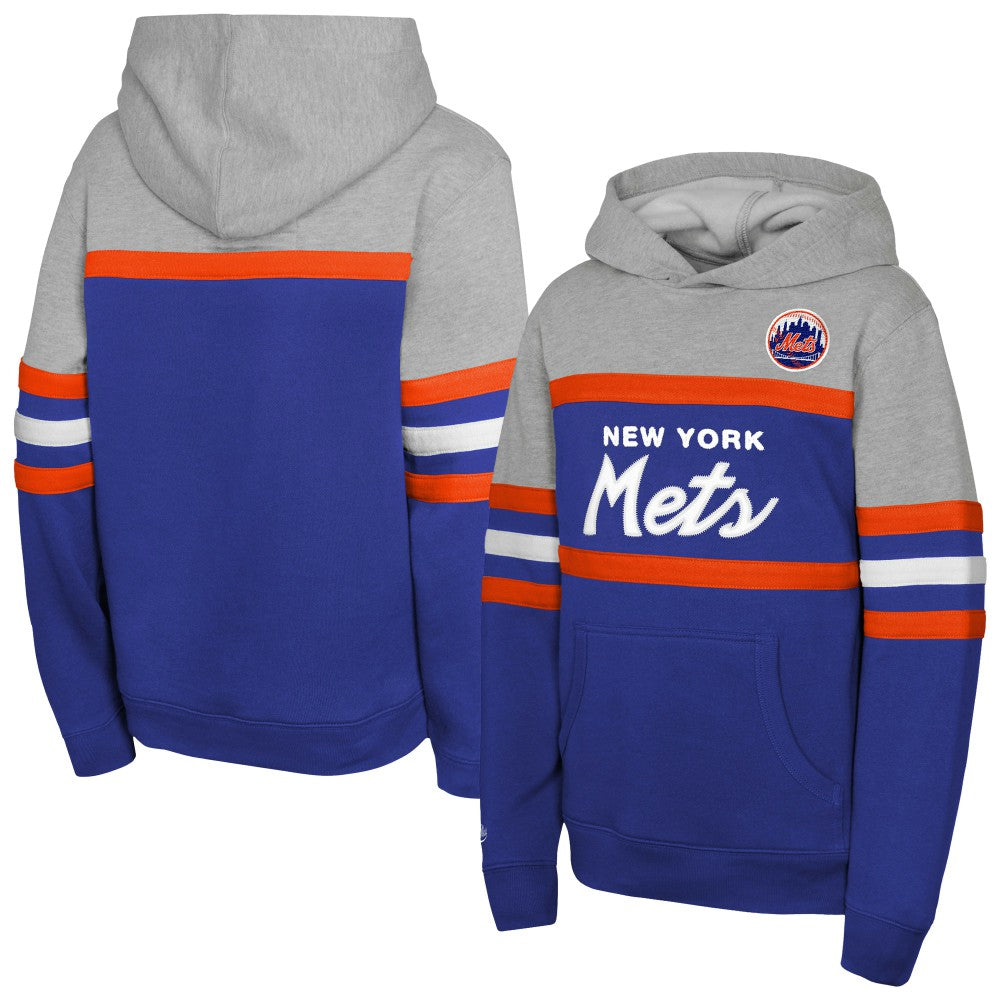 New York Mets Mitchell & Ness Youth Cooperstown Head Coach Pullover Hoodie - Royal/Grey Hoodies