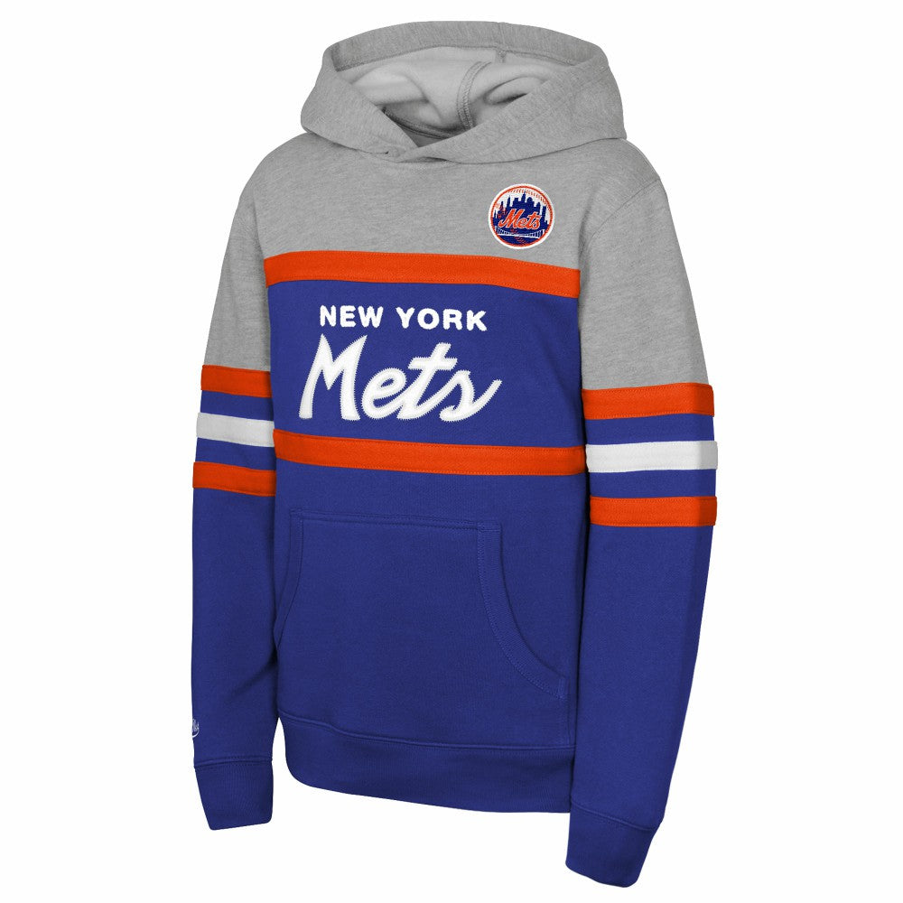 New York Mets Mitchell & Ness Youth Cooperstown Head Coach Pullover Hoodie - Royal/Grey Hoodies