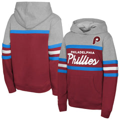 Philadelphia Phillies Mitchell & Ness Youth Cooperstown Head Coach Pullover Hoodie - Red/Grey Hoodies