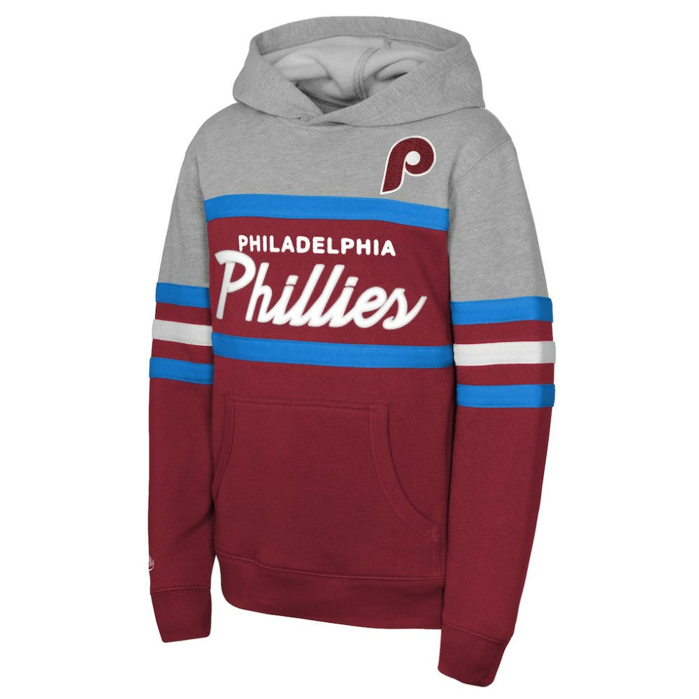 Philadelphia Phillies Mitchell & Ness Youth Cooperstown Head Coach Pullover Hoodie - Red/Grey Hoodies
